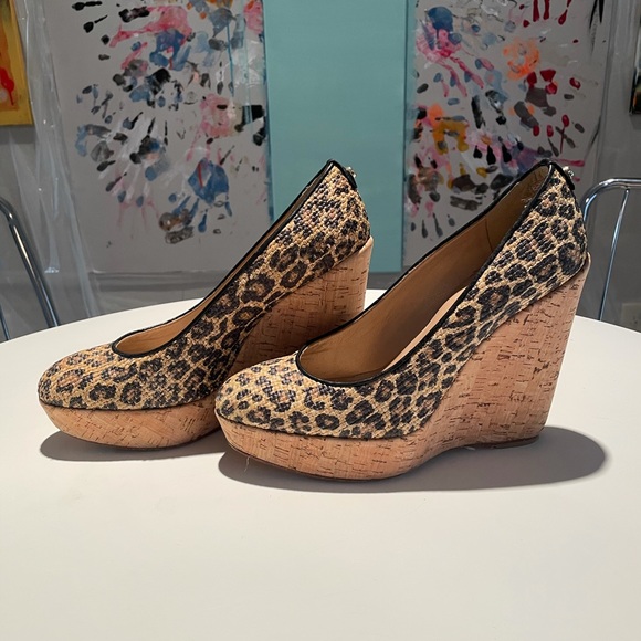 4in Stuart Weitzman Corkswoon leopard print wedges - Picture 2 of 7